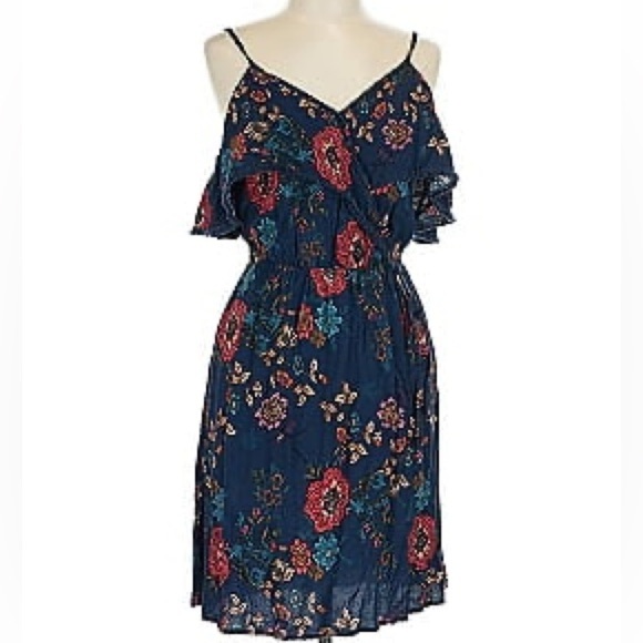 Xhilaration Dresses & Skirts - Xhilaration Blue Floral Mini Dress Casual off shoulder sundress Sz-S. W19